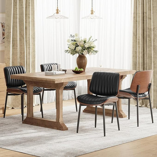 MALOL Leather Dining Chairs Set of 4, Modern Upholstered Dining Room Kitchen Chairs with Metal Legs and Wooden Back Support for Home Dining Room/Restaurant, Black