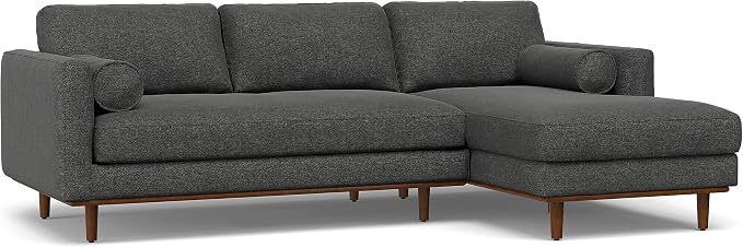 SIMPLIHOME Morrison Right Sectional Sofa in Woven-Blend Recycled Polyester Fabric, Charcoal Grey, 102-inches Wide, L-Shaped Couch with Right Chaise for the Living Room and Family Room