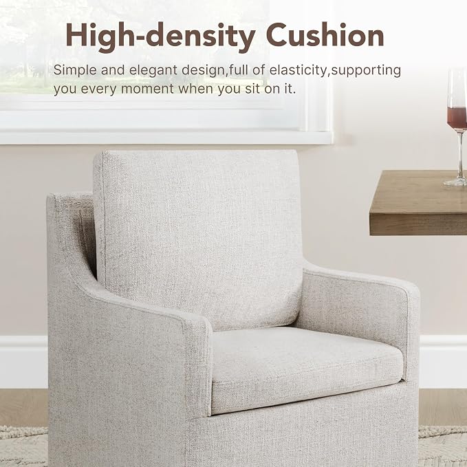 KISLOT Upholstered Dining Chairs Set of 4, Modern Dining Room Chairs with Casters & Washable Cover, Rolling Accent Chair with Hidden Storage for Kitchen, Farmhouse, Living Room, Linen Fabric, 4 Box