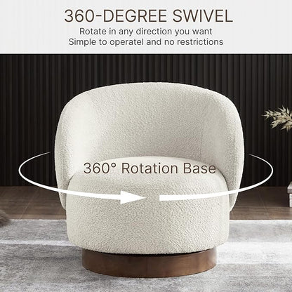KISLOT Swivel Accent Chair Round Barrel Armchair Upholstered Performance Fabric for Living Room Bedroom Waitingroom,2 Box,Cream