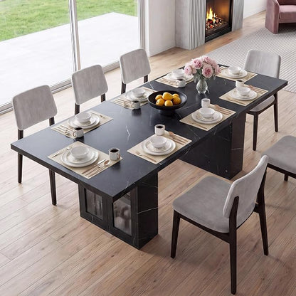 51"-78" Extendable Dining Table for 4-8, Black Faux Marble Kitchen Table | Modern Dining Room Table with Hidden Storage, Rectangle Dinner Tables for Dining Room Kitchen Living Room (Black Marble)