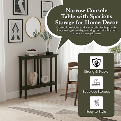 Kings Brand Narrow Console Table w/Storage Shelf, Sofa Entryway, Caviar | Narrow Console Table with Storage Shelf – Slim Design Fits Entryways, Hallways, Behind Sofas, Shelf Décor, Books, Essentials