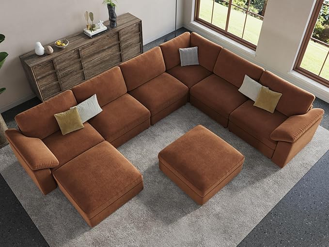 EASE MOOSE Oversized Sectional Modular Sofa, Large u Shape Sectional Couch Wide Deep Brown Modular Sofa Couch