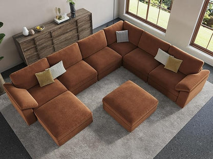 EASE MOOSE Oversized Sectional Modular Sofa, Large u Shape Sectional Couch Wide Deep Brown Modular Sofa Couch