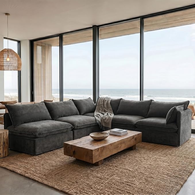 Cloud Modular Corner Sectional, Oversized Deep Seat Comfort, Luxe Chenille | Fully Removable Washable Covers, Memory Foam Seat Cushions, Premium Fabric