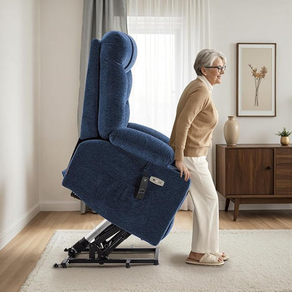 MCombo Oversized Power Lift Recliner Chair with Extended Footrest, Extra Wide for Big and Tall Elderly People, Fabric R7399 (Navy Blue, Large-Wide)