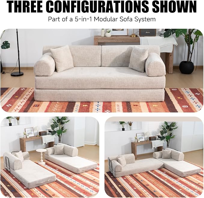 78.84" Boneless Couch with Memory Foam, Corduroy Convertible Loveseat for Apartment Living Room, Floor Sofa Bed,1200 lb, Vacuum Packed Couch in a Box, Light Camel