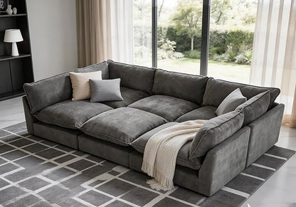 Iroomy Modular Sectional Sofa, Oversized Chenille Cloud Couch, Deep Comfy Seat, 6-Seater Sofas Couches for Living Room, Dark Grey