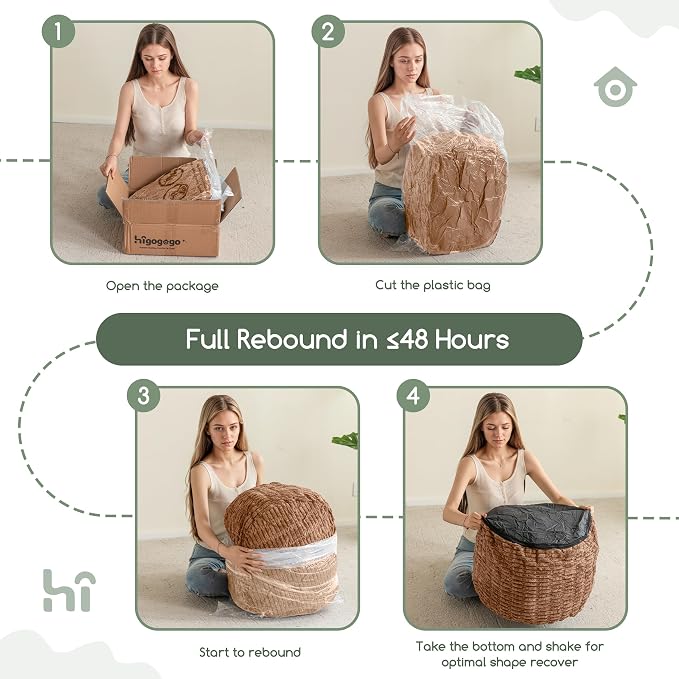 HIGOGOGO Pouf Ottoman Stuffed Round Modern Foam Filled Foot Rest Poufs for Living Room Chair Decorative 20 X 15 Inches Boho Relax Stool for Wedding Christmas Party, Brown