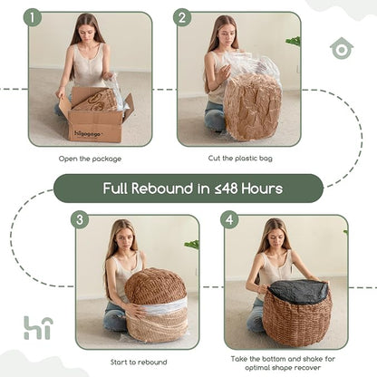 HIGOGOGO Pouf Ottoman Stuffed Round Modern Foam Filled Foot Rest Poufs for Living Room Chair Decorative 26 X 18 Inches Boho Relax Stool for Wedding Christmas Party, Brown