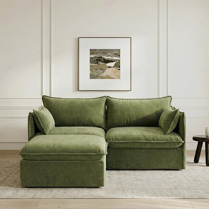 Cloud Modular Loveseat + Ottoman, Oversized Deep Seat, Luxe Chenille | Fully Removable Washable Covers, Memory Foam Seat Cushions, Storage Ottoman, Premium Fabric