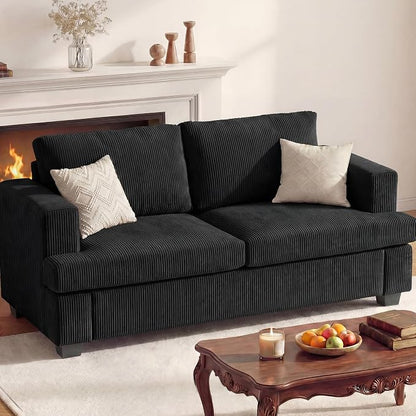 Apicizon 63" Loveseat Sofa Couch, Cloud Couch Lounge Sofa with 2 Cushion for Bedroom, Corduroy Lounge Sofa for Living Room Aparment, Dark Grey