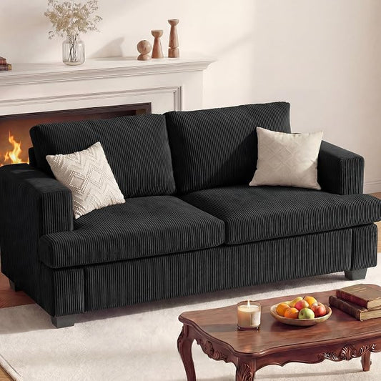 Apicizon 63" Loveseat Sofa Couch, Cloud Couch Lounge Sofa with 2 Cushion for Bedroom, Corduroy Lounge Sofa for Living Room Aparment, Dark Grey