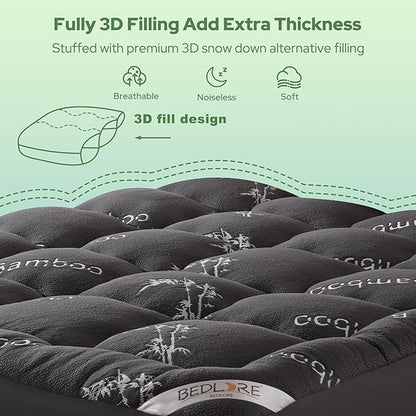 BEDLORE RV Queen Mattress Topper Viscose Derived from Bamboo,Pillow Top Mattress Pad with Stretchable Pockets for 6"-15" Mattress, Soft Breathable Mattress Topper for Back Pain Relief(Dark Gray)