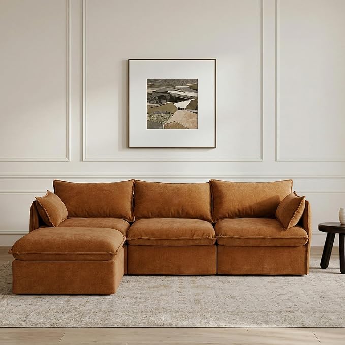 Cloud Modular Sectional Sofa, Oversized Deep Seat Comfort, Luxe Chenille | Fully Removable Washable Covers, Memory Foam Seat Cushions, Storage Ottoman, Premium Fabric