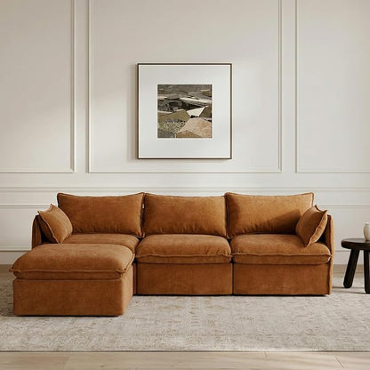 Cloud Modular Sectional Sofa, Oversized Deep Seat Comfort, Luxe Chenille | Fully Removable Washable Covers, Memory Foam Seat Cushions, Storage Ottoman, Premium Fabric