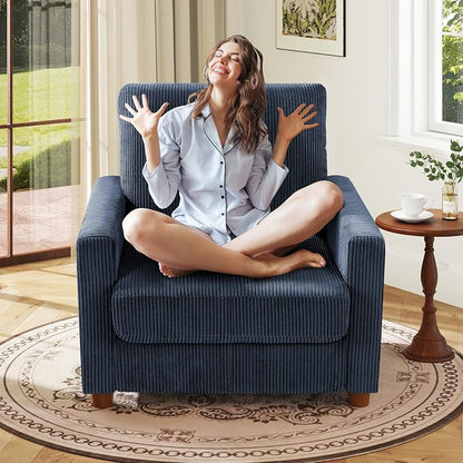 Kidirect 35.5in Oversized Accent Chair, Easy to Assemble Living Room Chairs, Corduroy Reading Chair for Bedroom, 22.5in Deeper Seats Accent Chairs for Living Room, Comfy Armchair Reading Nook, Navy