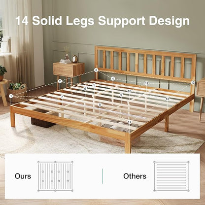 Novilla 12inch King Size Bed Frame Wooden King Bed Frame and Headboard, Classic King Size Bed Frame with Headboard, No Box Spring Needed, Easy Assembly, Natural
