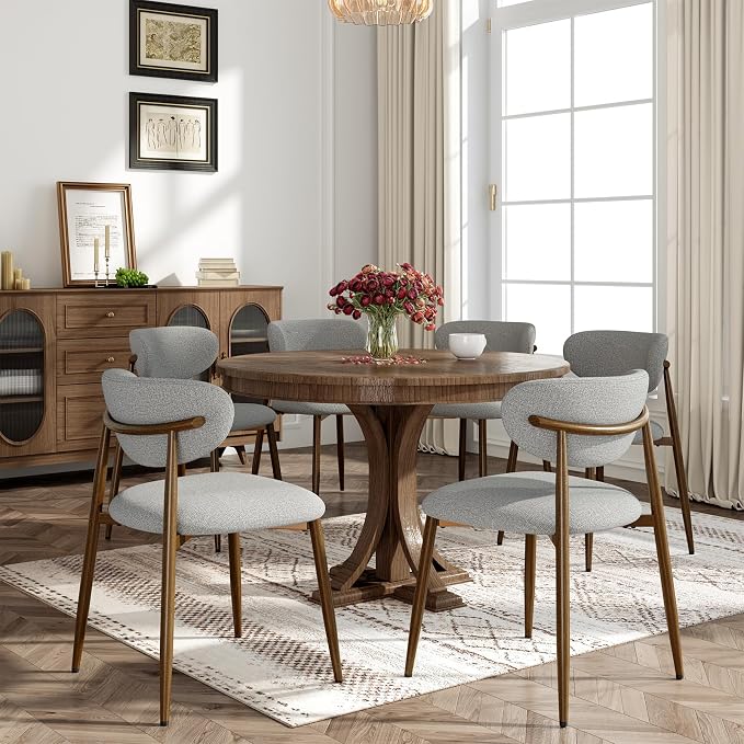 MALOL Dining Chairs Set of 6, Curved Back Kitchen Room Chairs with Metal Legs and Anti Slip Pads, Upholstered Dining Chair for Home and Restaurant, Light Grey