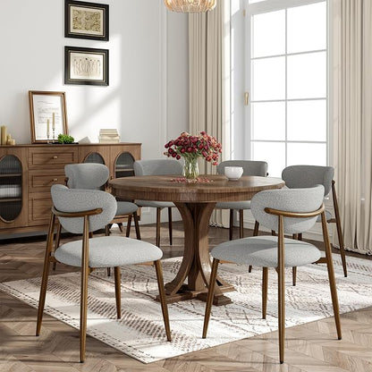MALOL Dining Chairs Set of 6, Curved Back Kitchen Room Chairs with Metal Legs and Anti Slip Pads, Upholstered Dining Chair for Home and Restaurant, Light Grey