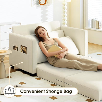 Myroyalsit 51" Convertible Sofa Bed, 2 in1 Folding Sofa Bed, Loveseat Sleeper Sofa for Small Spaces, Fold Out Floor Couch with 2 Pillows for Apartment, Living Room & Guest Room, Beige Chenille Fabric