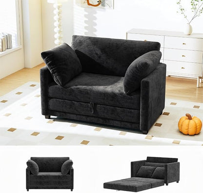 Myroyalsit 51" Convertible Loveseat Sofa Bed, 2-in-1 Folding Sofa Bed with 2 Pillow for Small Spaces, Modern Loveseat Sleeper Couch for Apartment, Living Room & Guest Room (Chenille Black, 51 inch)