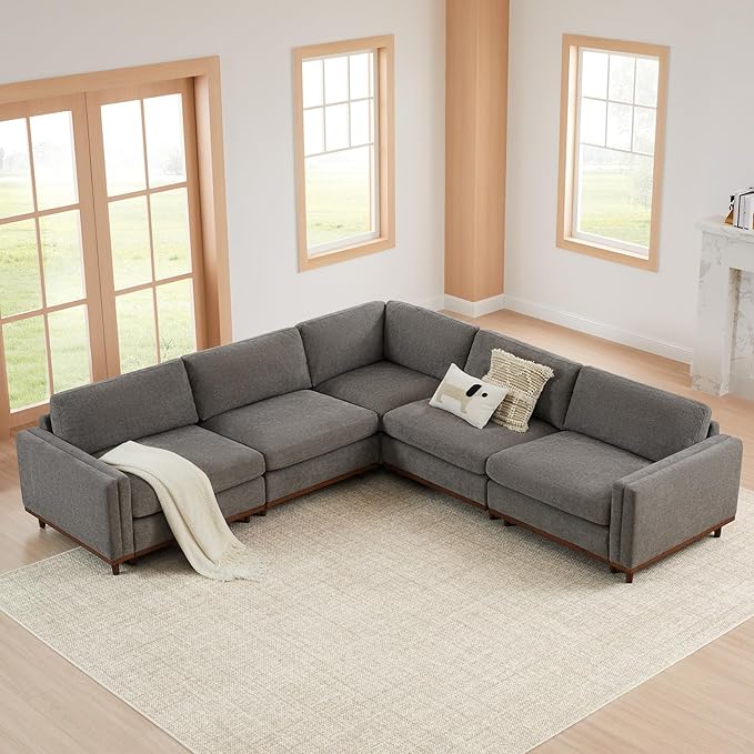 CHITA 114” Super Large Luxury Sectional Modular Sofa, Down Filled, 5 Seat Couch, Grey