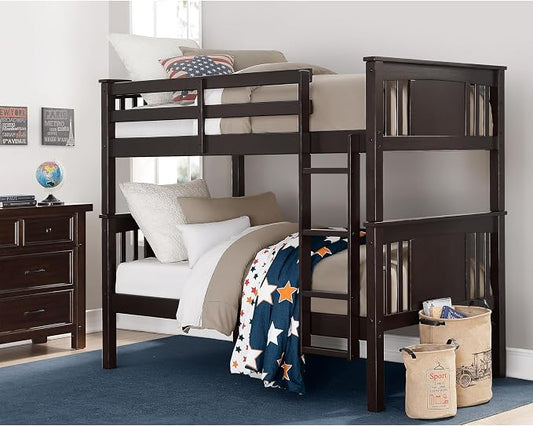DHP Dylan Convertible Wood Bunk Bed, Stackable and Detachable Bed Frames for Kids and Teens, with Ladder, High Guardrail, Wood Slats, No Boxspring Required, Twin-Over-Twin, Espresso