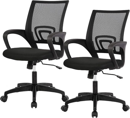 BestOffice | Ergonomic Office Chair | Mid-Back Swivel Desk Chair | Breathable Backrest & Lumbar Support | Adjustable Height | Sponge Seat | Rolling Wheels | Dark Black | for Adults & Women