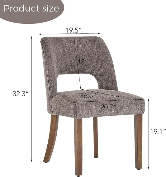 VKNOW Wooden Dining Chairs Set of 2, Modern Fabric Upholstered Dining Room Chair Kitchen Chairs, Farmhouse Dinner Chair for Kitchen Dining Room, Brown