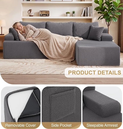 Hobestluk Modular Sectional Sofa Couches L-Shape Couch 3 Seat Modular Sofa Memory Foam Sectional Couches for Living Room, Cloud Couch with Oversized Chaise (Grey Smooth, 96", Right Hand Facing)