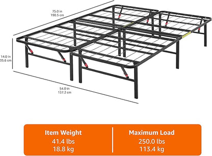 Amazon Basics Bed Frame with Ample Underbed Storage, Foldable Metal Platform, Sturdy Steel, No Box Spring Needed, 14 inches High, Noise-Free Support, Easy Assembly Tool-Free Setup, Full Size, Black