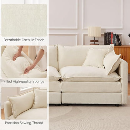 Modular Sectional Sofa, 112.2 Inch L Shaped Couch Set with Armrests, 3-Seater Comfy Cloud Couches with Movable Ottoman for Living Room Apartment, Beige
