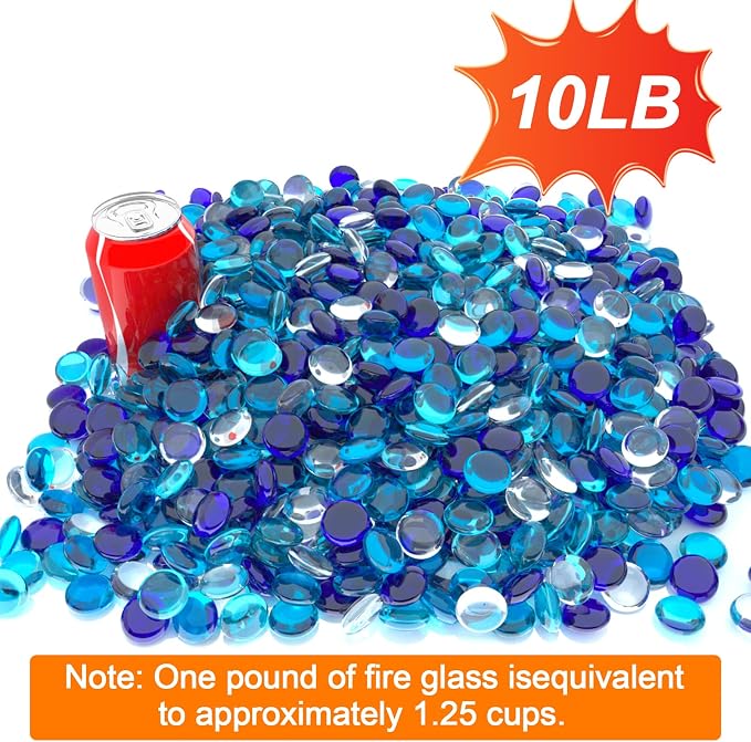 Uniflasy 10 Pounds Fire Pit Glass, 1/2 Inch Reflective Fire Glass Beads for Outdoor Firepit and Fireplace, High Luster Mixed Color