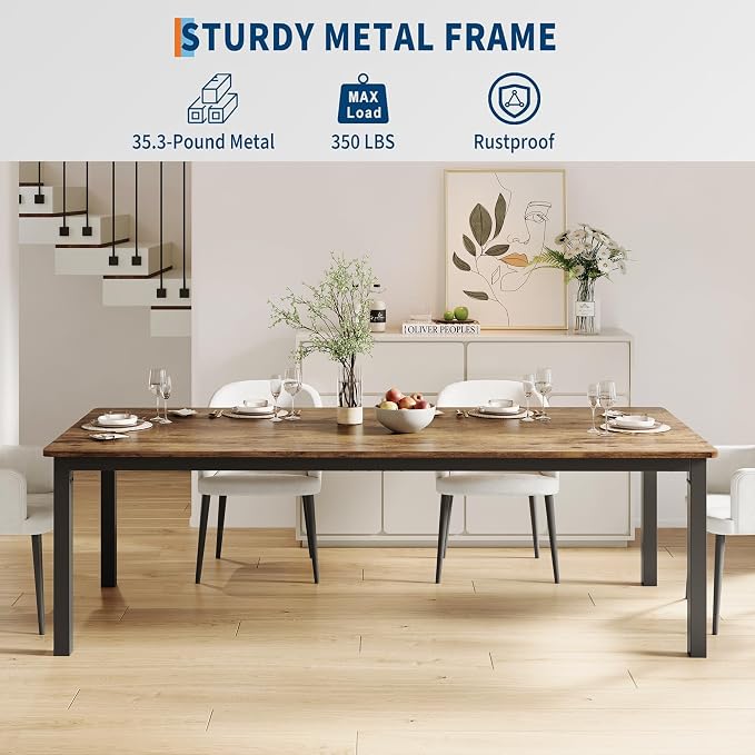 GarveeHome 70.8 in Industrial Dining Table for 6, Wooden Long Dinner Table with Mortise Tenon Design, Kitchen Table with Sturdy Metal Legs, for Dining Room Home Office Living Room, Retro