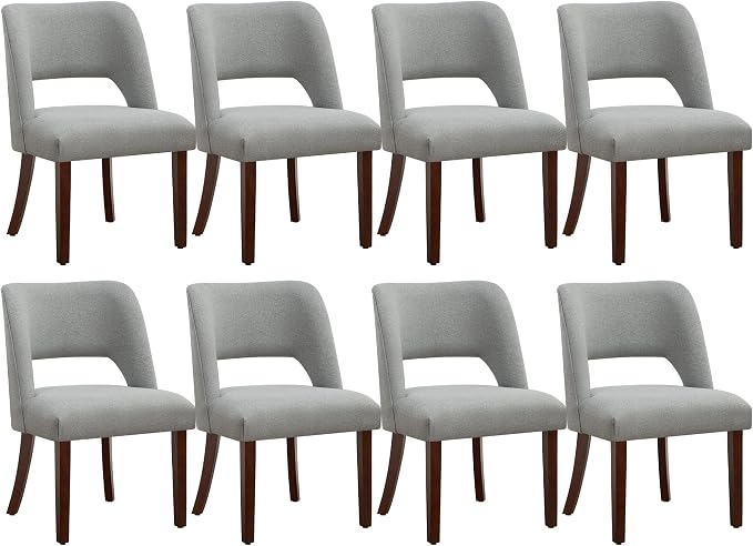 Dining Chair Set of 8,Modern Dining Room Chairs with Thick Cushions,Upholstered Linen Fabric Kitchen Chairs for Kitchen Dining Room LIGHTGREY