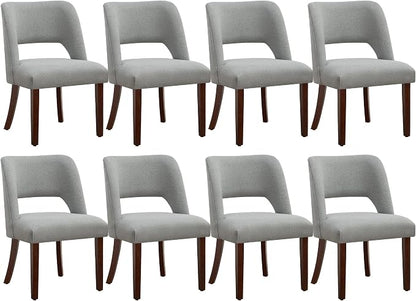 Dining Chair Set of 8,Modern Dining Room Chairs with Thick Cushions,Upholstered Linen Fabric Kitchen Chairs for Kitchen Dining Room LIGHTGREY