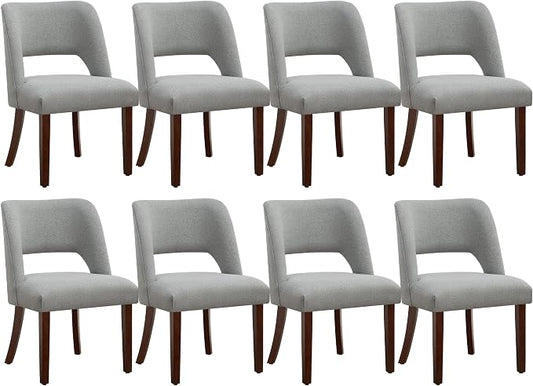 Dining Chair Set of 8,Modern Dining Room Chairs with Thick Cushions,Upholstered Linen Fabric Kitchen Chairs for Kitchen Dining Room LIGHTGREY