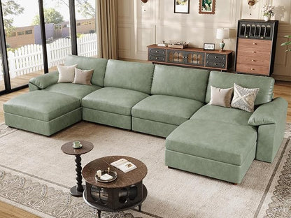 EASE MOOSE Oversized Modular Sectional Sofa,Leather Sectional Couch with Deep Seat, Classic Extra Large U Shaped Couch,Faux Leather Material Sofa Comfy Scratch Resistant for Living Room,Green