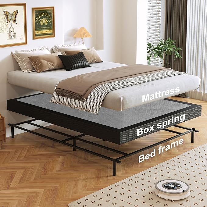 Box Spring, Metal Frame Mattress Foundation with Fabric Cover, Easy Assembly, Noise-Free (5 Inch, Full)
