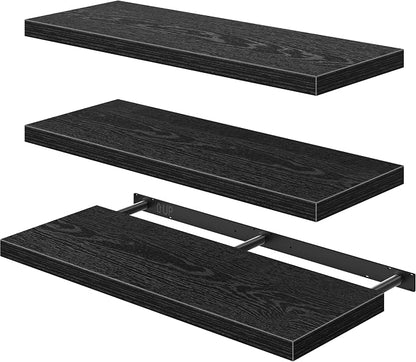 QEEIG 12" Deep Floating Shelves for Wall - 12 x 36 inch Book Shelf Bathroom Bedroom Kitchen Living Room Hanging Bookshelf Farmhouse Set of 3, Black (026-90B3)