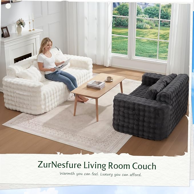 ZurNesfure Sofa Couch Loveseat, Memory Foam Couch with Pillow, Modern Cloud Couch with deep seat and Removable Washable Cover Boneless Sofas for Living Room Bedroom Apartment (Darkgrey,Loveseat)