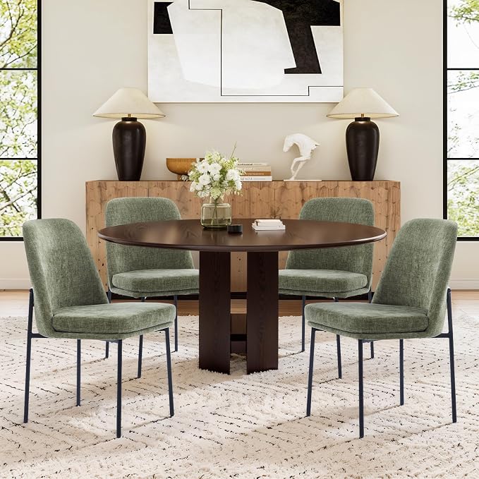 COLAMY Upholstered Dining Chairs Set of 4, Modern Dining Room Chairs with Curved Back and Metal Legs, Dinner Chair Kitchen Chairs for Dining Room and Living Room, Green