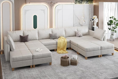 EASE MOOSE U Shaped Modular Sectional Sofa with Storage, Faux Leather Sectional Sofa Oversized Modular Sectional Couch with Reversible Chaises for Living Room