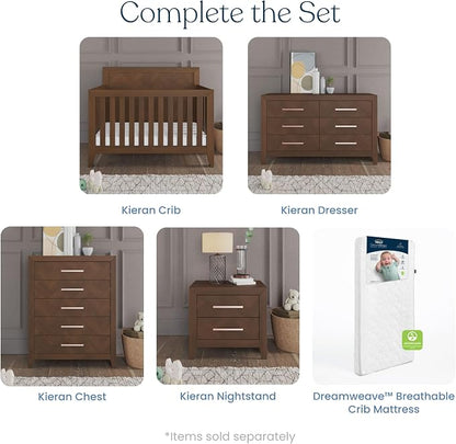 Child Craft Kieran 4-in-1 Convertible Baby Crib, Wooden Nursery Furniture Converts to Toddler Bed Daybed & Full-Size Bed, Adjustable Mattress Heights, Non-Toxic Baby Safe Finish, Toasted Chestnut