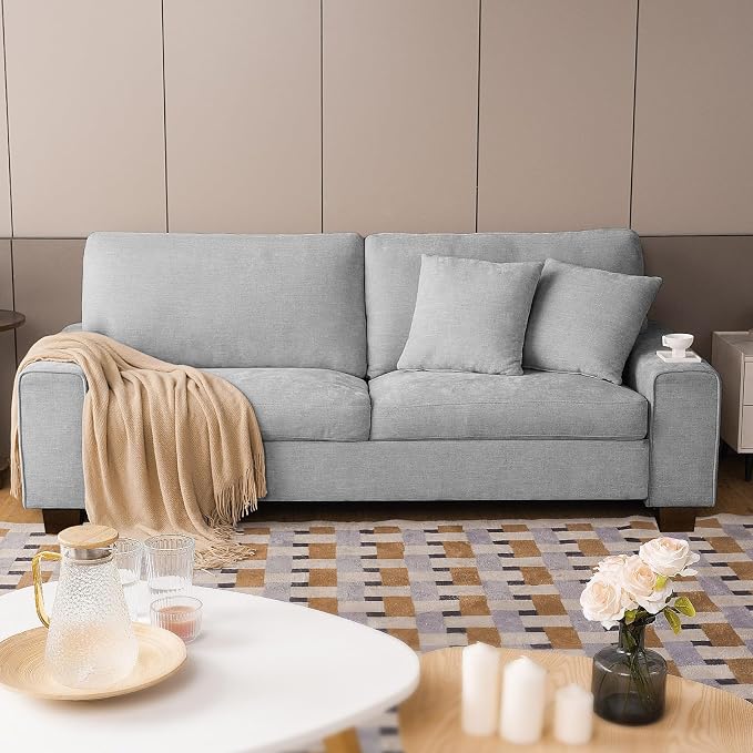 DOPEDIO Modern Loveseat Sofa for Living Room,Chenille Recliner, Removable Cover, Pocket Spring Cushions, Solid Wood Frame, Easy Assembly for Small Spaces (71.25inch，Light Gray)