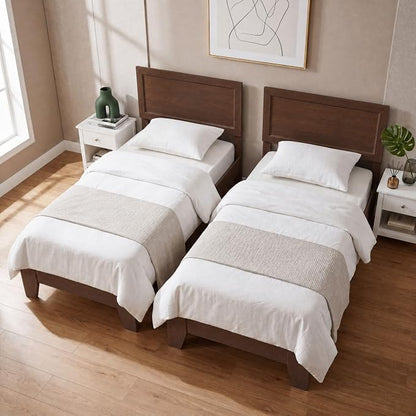 Giantex Twin Size Wooden Bed Frame with Headboard, Wood Slat Support | Modern Platform Bed with Heavy Duty Mattress Foundation, Under-Bed Storage, No Box Spring Needed, Easy Assembly (Walnut)