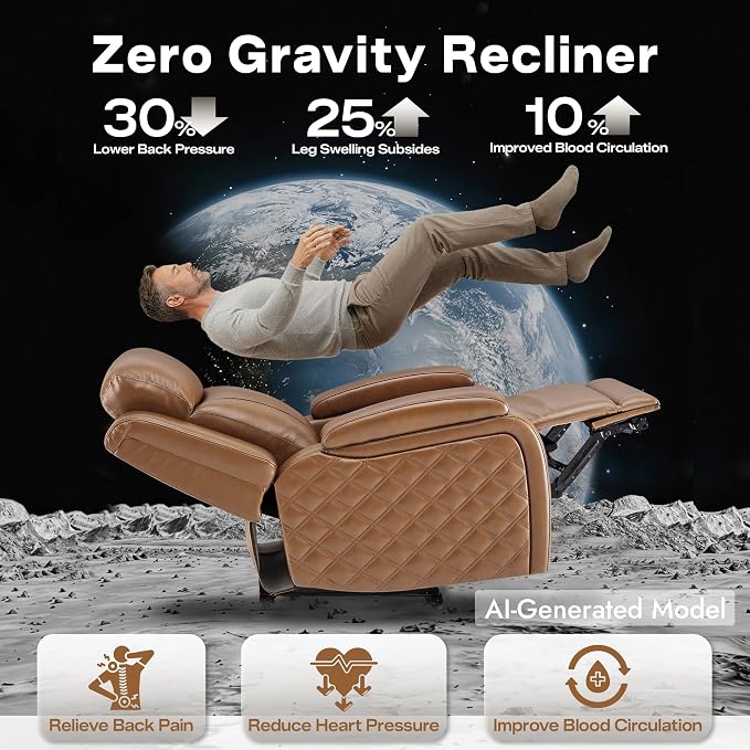 Watson & Whitely Genuine Leather Power Recliner Chairs for Adults, Zero Gravity Recliner with Power Headrest & Hidden Storage, Electric Reclining Sofa Chair for Living Room, Home Office, Saddle Brown