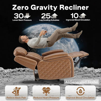 Watson & Whitely Genuine Leather Power Recliner Chairs for Adults, Zero Gravity Recliner with Power Headrest & Hidden Storage, Electric Reclining Sofa Chair for Living Room, Home Office, Saddle Brown