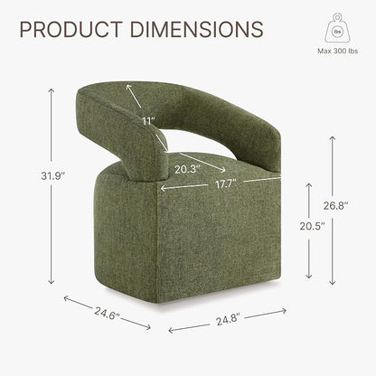 KISLOT Upholstered Dining Chairs Set of 2, Modern Rolling Dining Chairs with Hidden Casters, Arm Kitchen Chairs with Linen Look Fabric, Padded Barrel Chairs for Dining Room, Kitchen, Bedroom, Green
